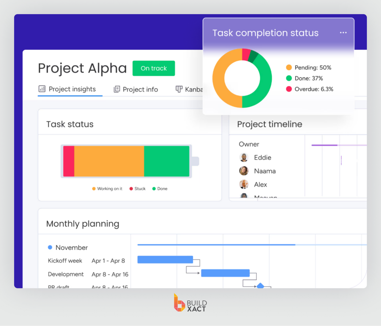 Screenshot showing the UI of monday.com